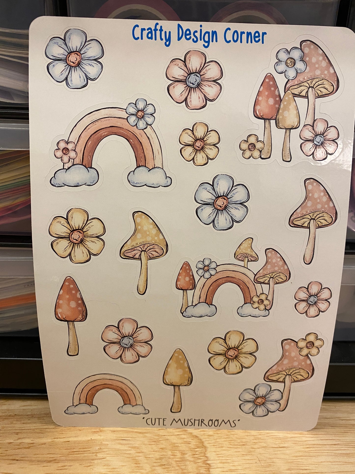 Rainbows and Mushrooms sticker sheet, flowers with mushrooms sticker sheet