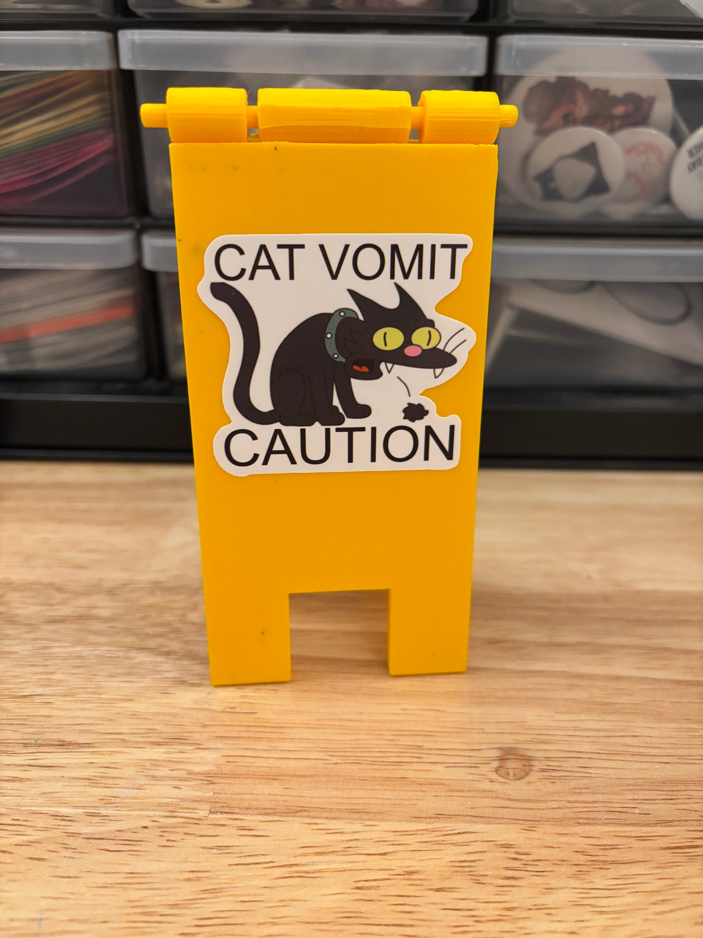 Caution cat vomit sign