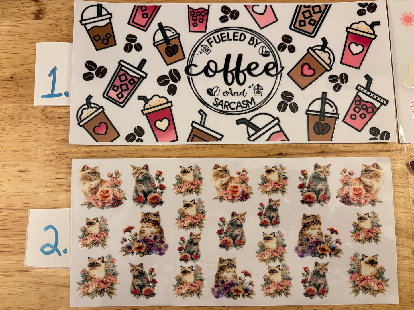 Coffee Design, Flowery Cats, lots of Dogs Tumbler option