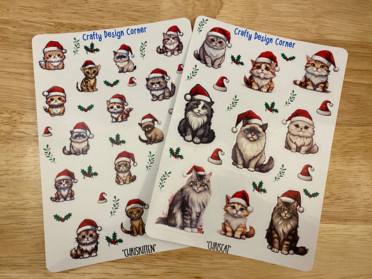 2 sheets Santa kitties sticker, Santa cats Sticker Sheet, cat Sticker Sheet, Christmas Kitties, Christmas Cat Stickers, Cat with Santa hat