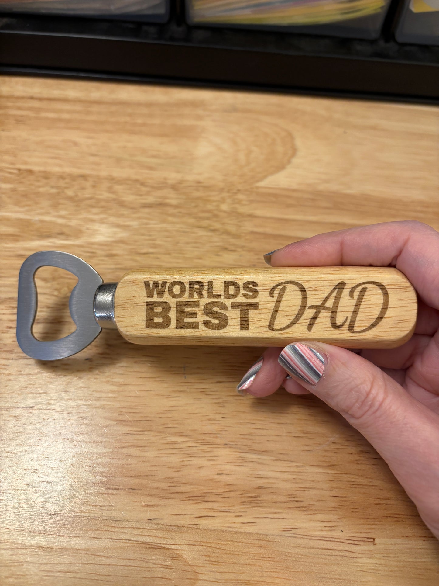 Worlds Best Dad bottle opener, Custom bottle opener, Engraved wooden bottle opener