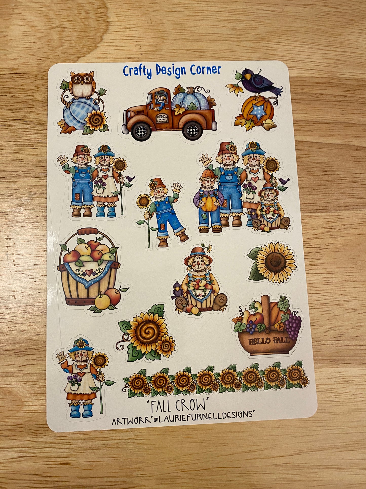 Fall Scarecrow Stickers Sheet, Sunflower Sticker, Crow Sticker, Fall Sticker Sheet, Cute Scare Crow with Sunflower sticker sheet