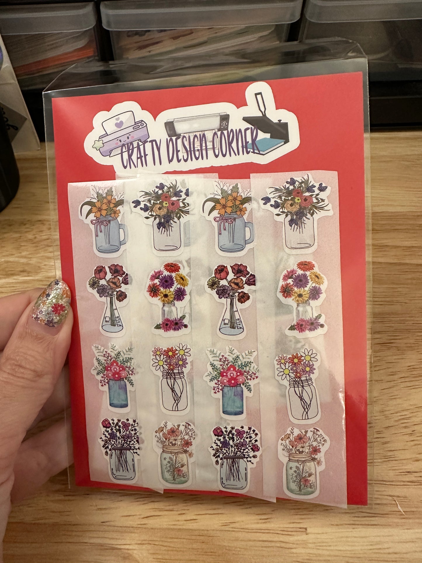 36 piece Flower Sticker Pack, Vased Flowers Sticker Pack, Sticker Pack, Cute Flower Sticker Pack, Mason Jar Flowers