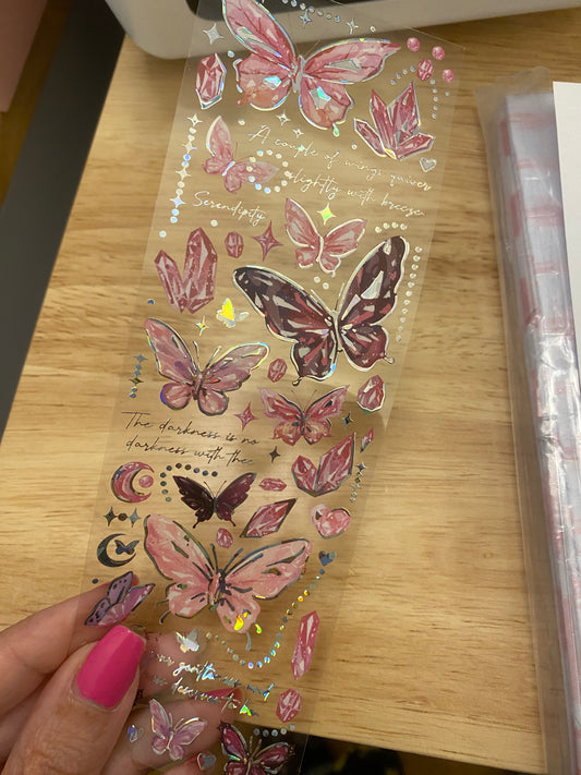 Pink Two Butterfly PET Washi Tape, Pretty butterfly Clear Tape, Solid sheet of Clear Holographic Pink butterfly washi tapes