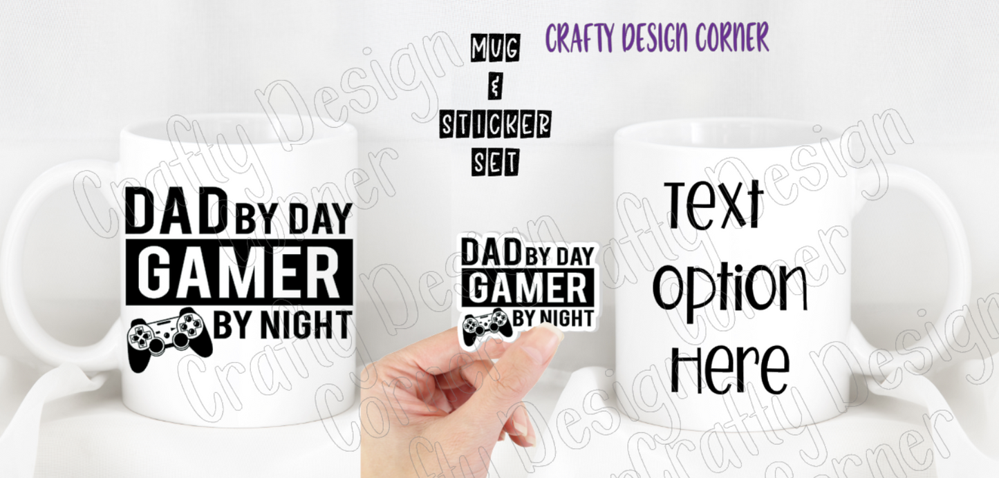 Dad by Day Gamer by Night Mug and Sticker Set, Daddy Mug and Matching Sticker Combo, Dad Mug, Father Mug with Sticker, Gift Set