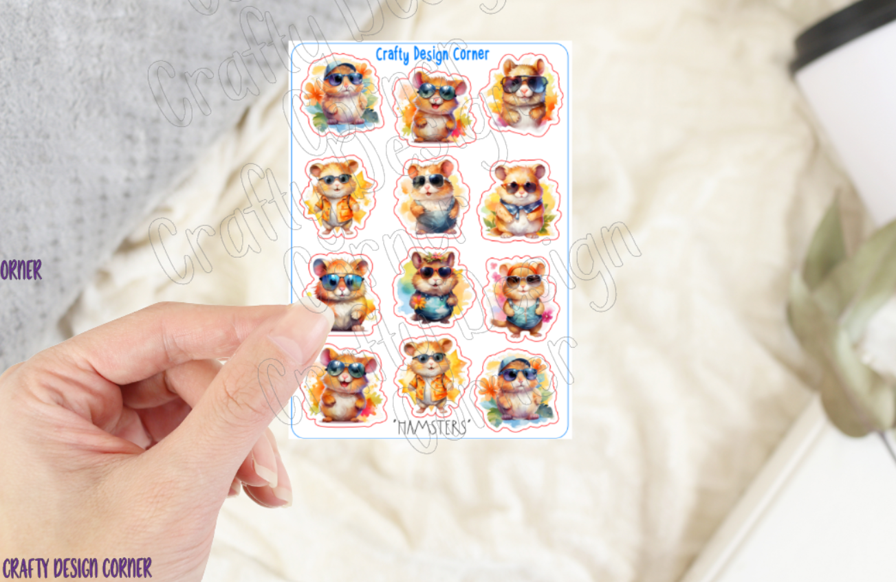 Cute Hamsters Stickers, Hamsters with Clothes Sticker, Hamster sticker sheet