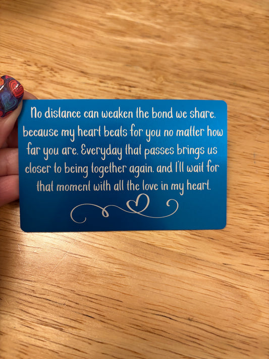 No Distance can Weaken our Bond Card, Engraved Wallet Couples Card