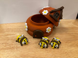 Brown Bee Hive with 3 bees, interchangeable into keychains, 3D printed bee hive, Honey Bees with Hive