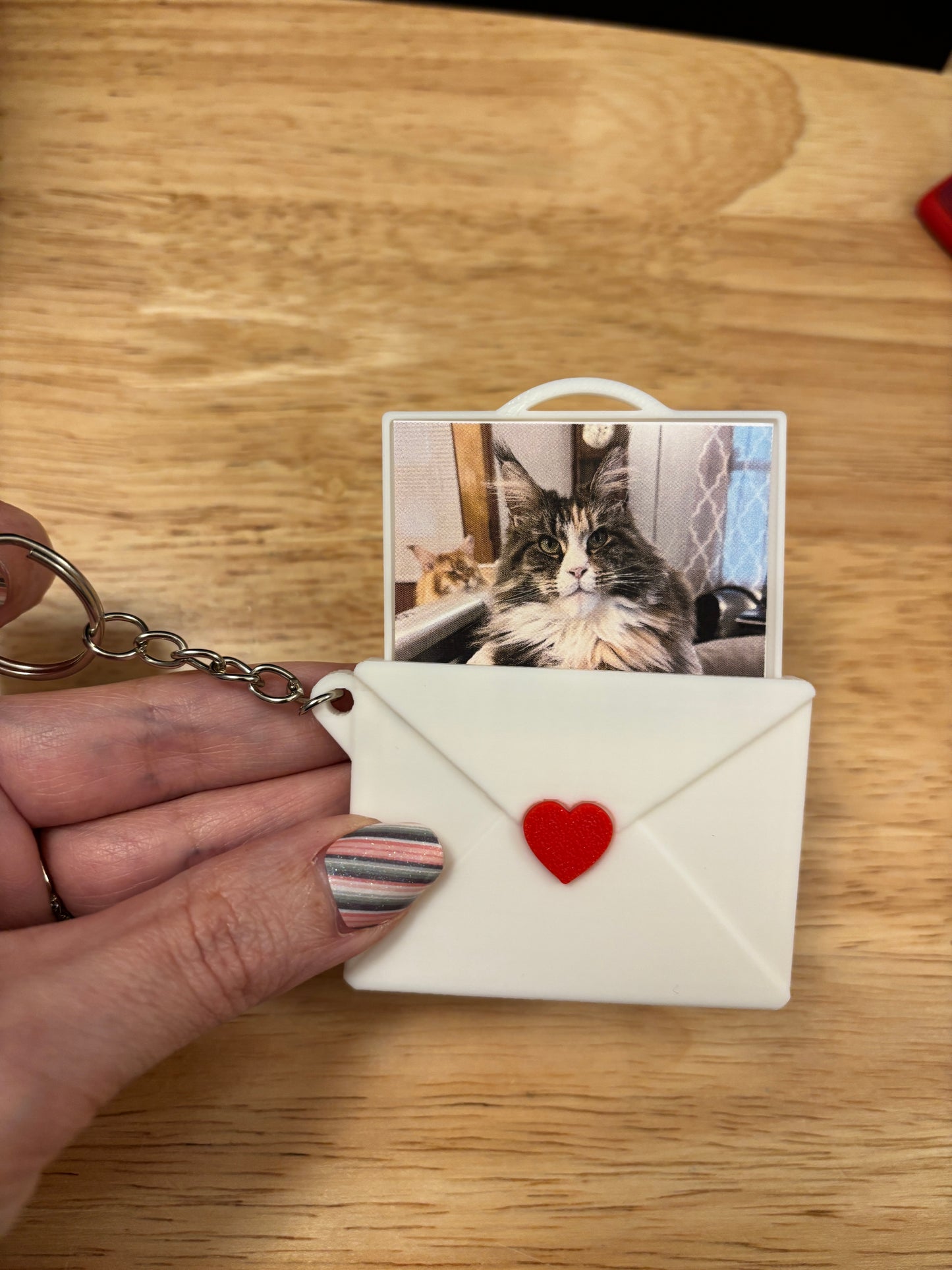 Cute Envelope with photo key chain, photo keychain, Heart on Envelop with Photo Keychain