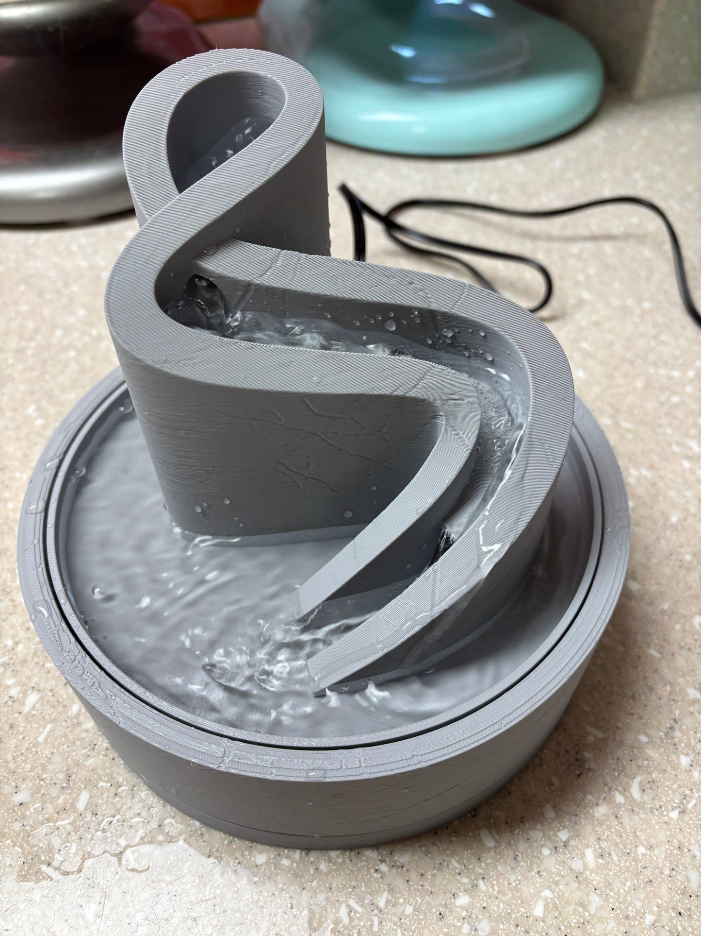 3D Printed Desktop Water Fountain with Planters attached