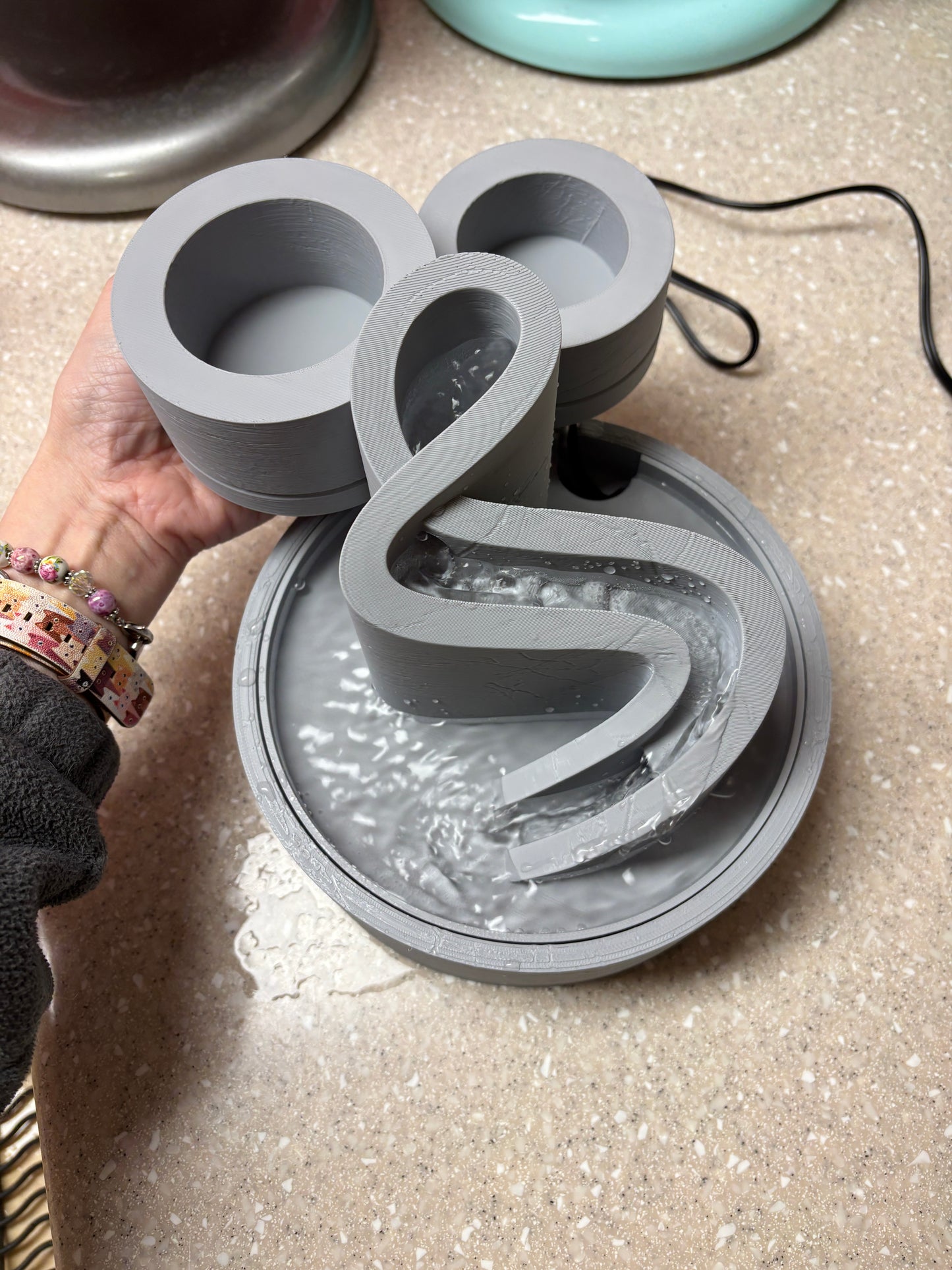 3D Printed Desktop Water Fountain with Planters attached
