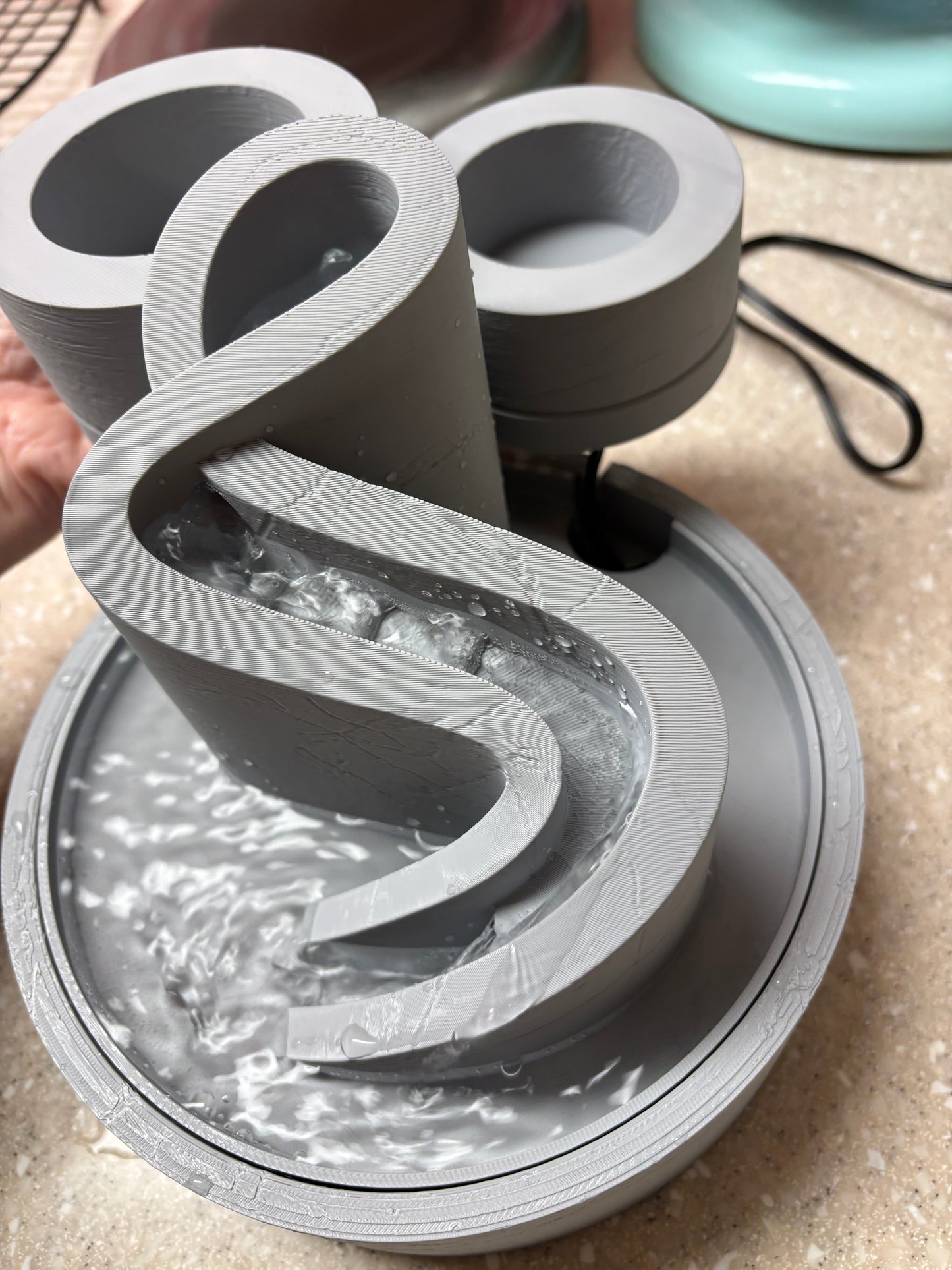 3D Printed Desktop Water Fountain with Planters attached