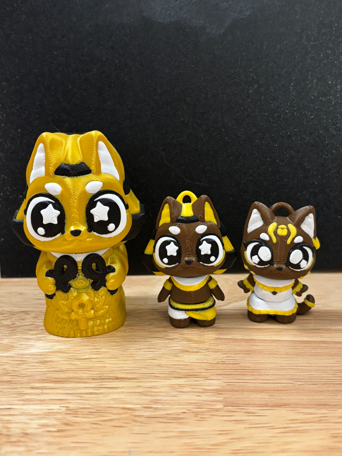 Two Cute Egyptian Cat key chains with sarcophagus, 3D printed cat key chains, sarcophagus with two Egyptian cat keychains, cat key chains