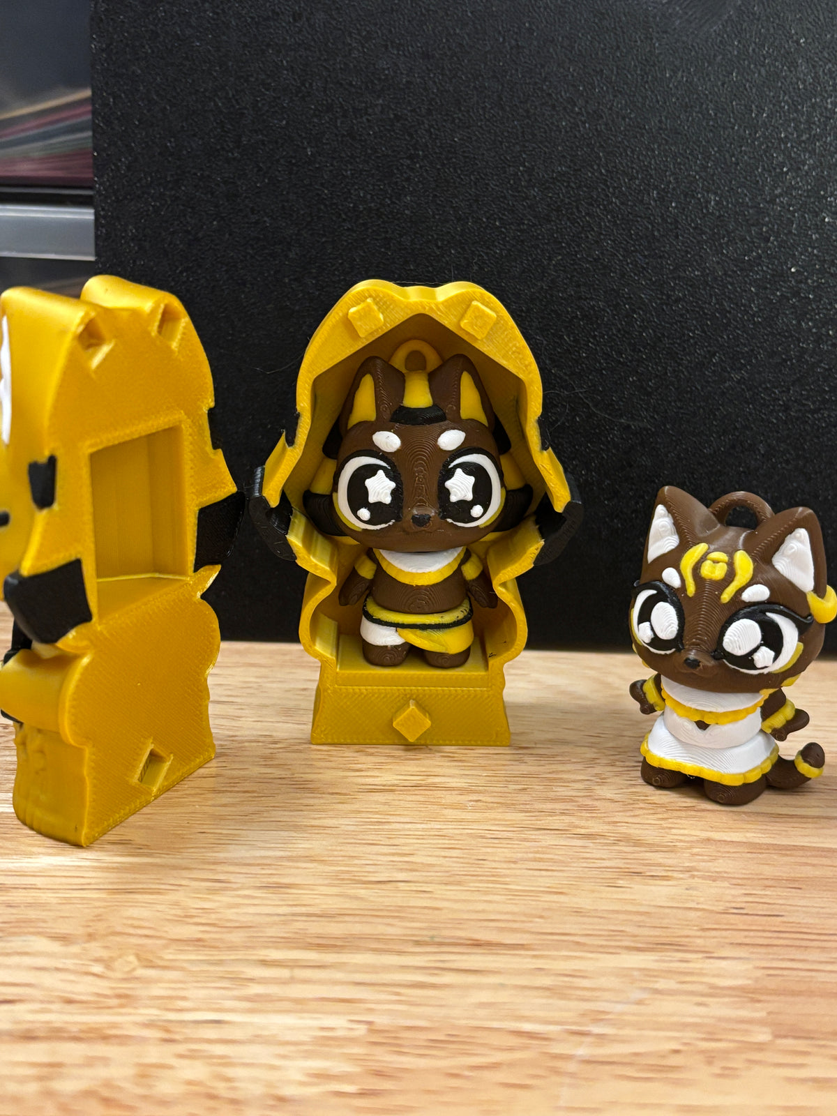 Two Cute Egyptian Cat key chains with sarcophagus, 3D printed cat key chains, sarcophagus with two Egyptian cat keychains, cat key chains