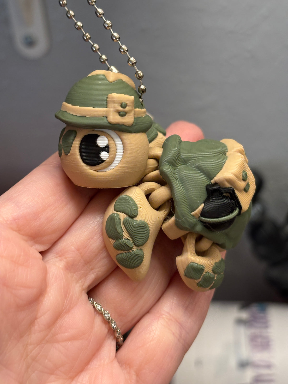 Military Turtle keychain, Big Eye Turtle Keychain, 3d printed keychain Army Turtle, Cute Keychain