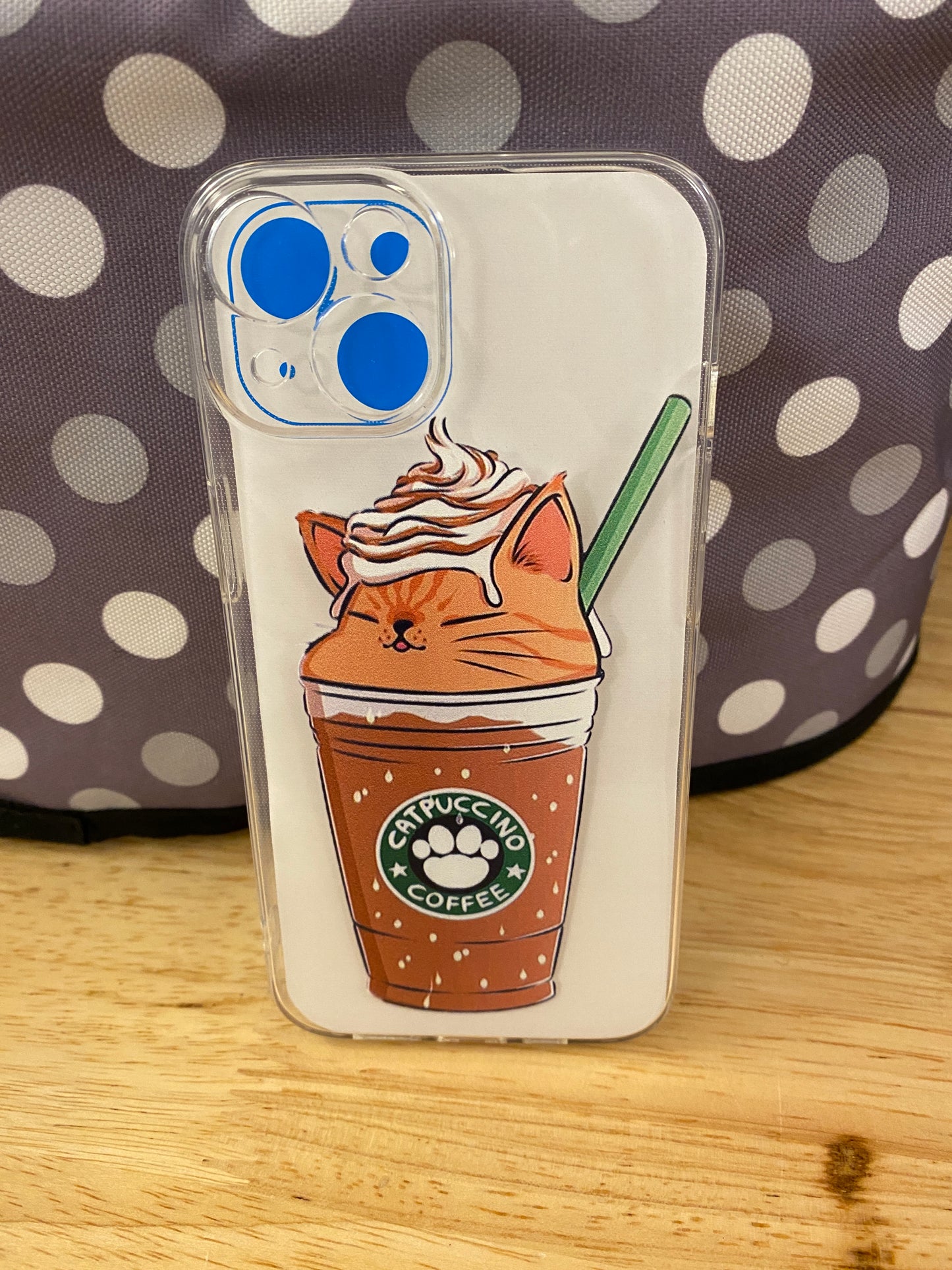 Mocha Cat Catpuccino Coffee Starbucks IPhone case with Matching Sticker, Brown Coffee Starbucks IPhone case