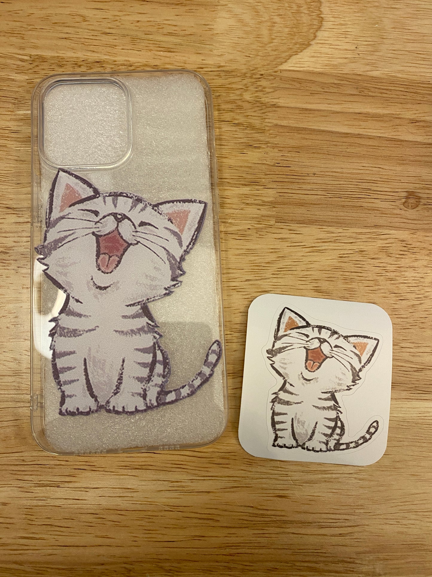 Cute Singing Grey Cat IPhone case with Matching Sticker