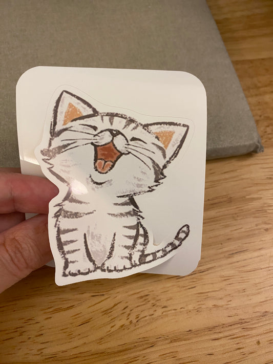 Grey Tabby Cat Singing Sticker, Tabby Cat Sticker, Cute Cat Sticker, Grey Cat Sticker, cat sticker, Funny Cat sticker