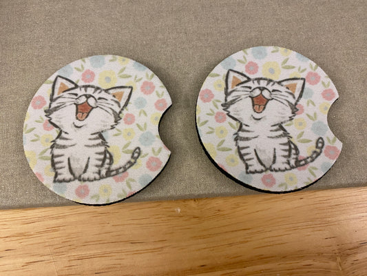 Set of two Singing Cat car coasters