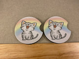 Rainbow Singing Cat mug Bundle set, Rainbow Tabby Cat Gift Set, Cat Mug with iPhone 14 case and fridge magnet with matching sticker set, Cat Bundle set