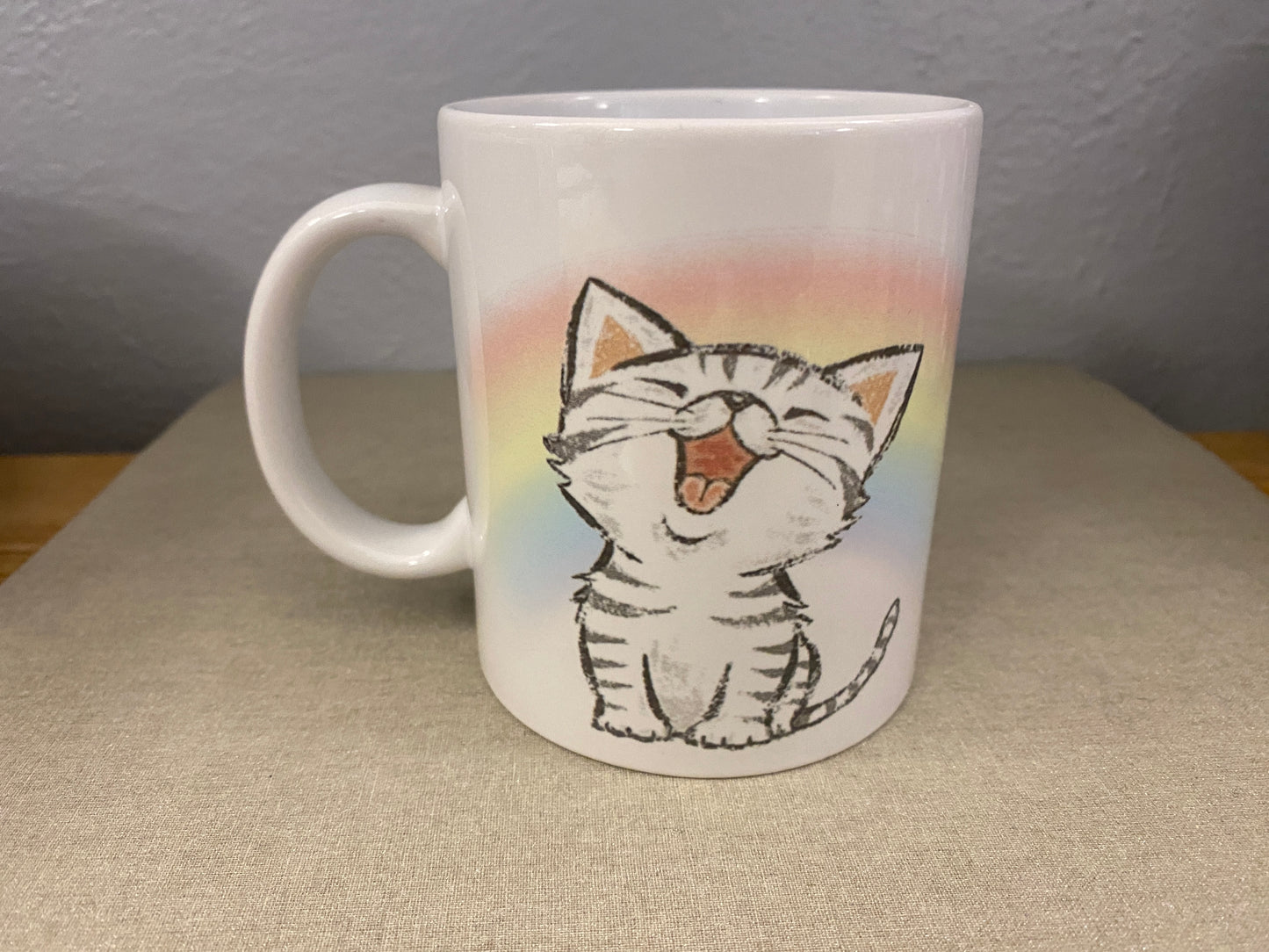 Rainbow Singing Cat mug Bundle set, Rainbow Tabby Cat Gift Set, Cat Mug with iPhone 14 case and fridge magnet with matching sticker set, Cat Bundle set