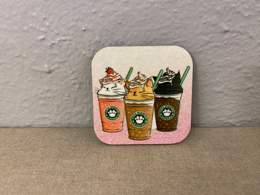 Pink Catpuccino Coffee Cat Magnet for Fridge