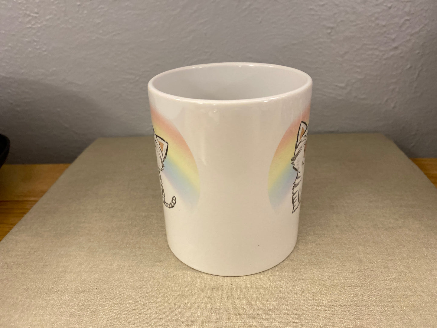 Circle Rainbow Singing Cat mug, custom coffee mug, Cat Mug, coffee lovers mug, Grey Tabby Mug, custom mug, Tabby Cat Mug