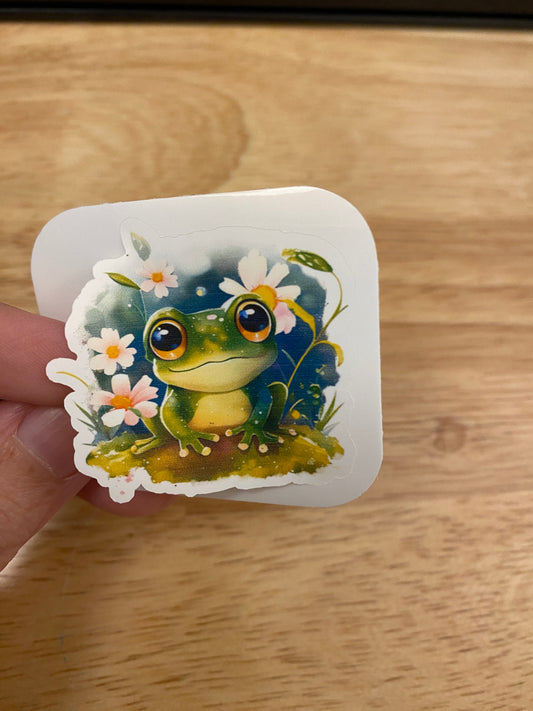 Cute Green Frog in Meadow Sticker