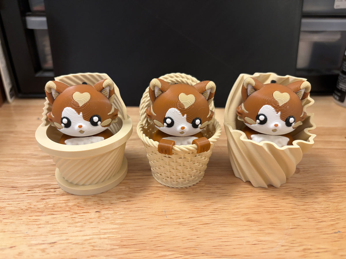 Fluffy Cat in Basket clicker key chain, Desktop Kitty clicker, Cat Key chain clicker