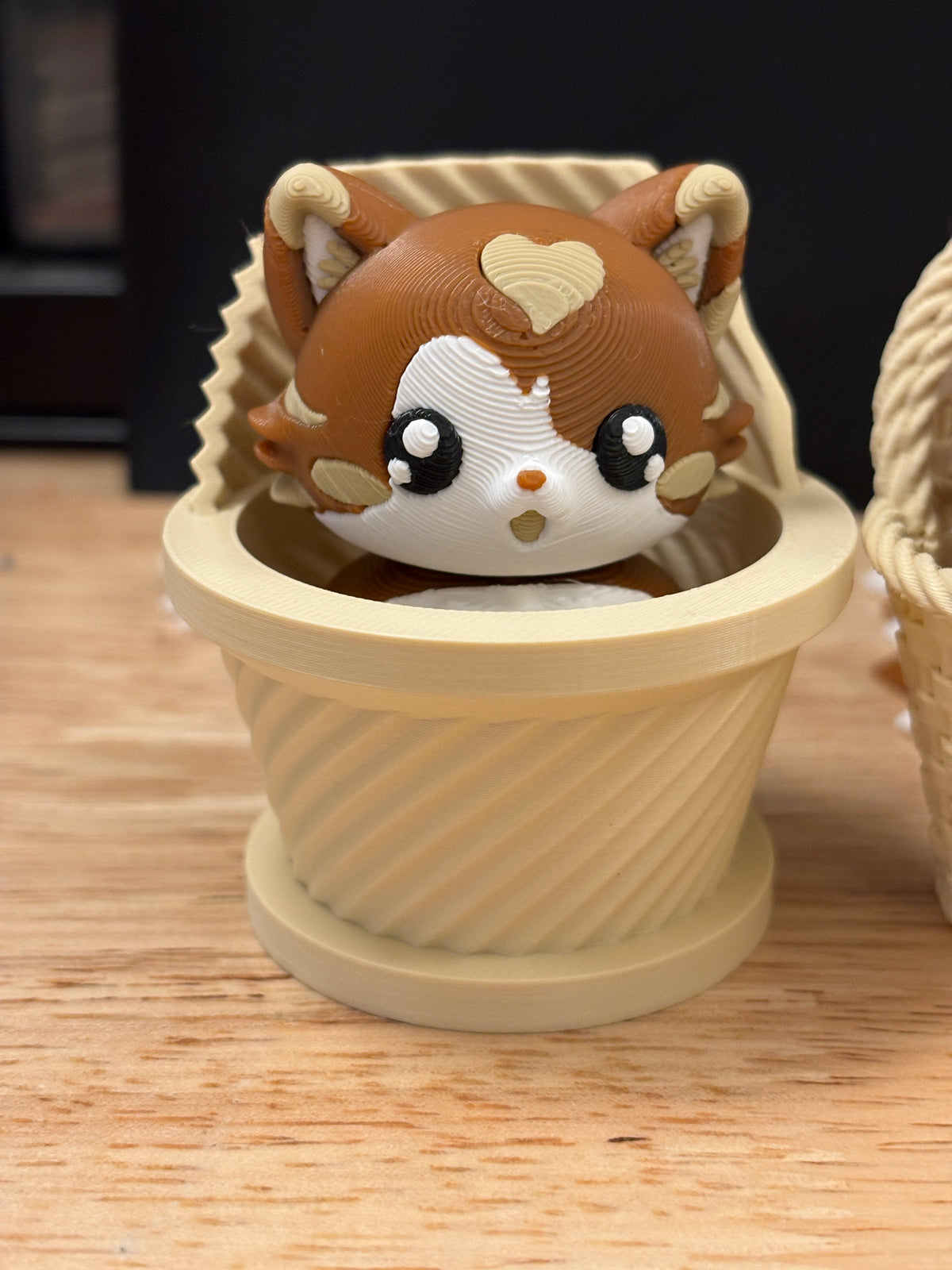 Fluffy Cat in Basket clicker key chain, Desktop Kitty clicker, Cat Key chain clicker