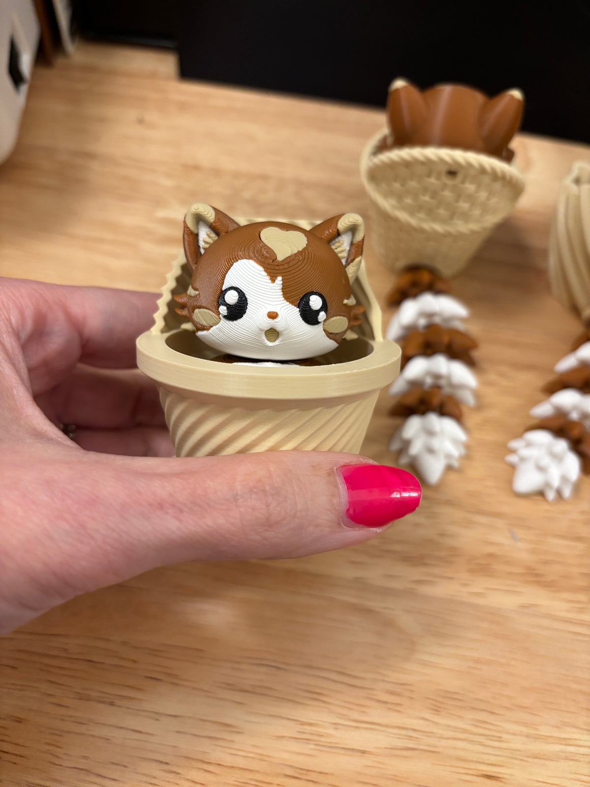 Fluffy Cat in Basket clicker key chain, Desktop Kitty clicker, Cat Key chain clicker