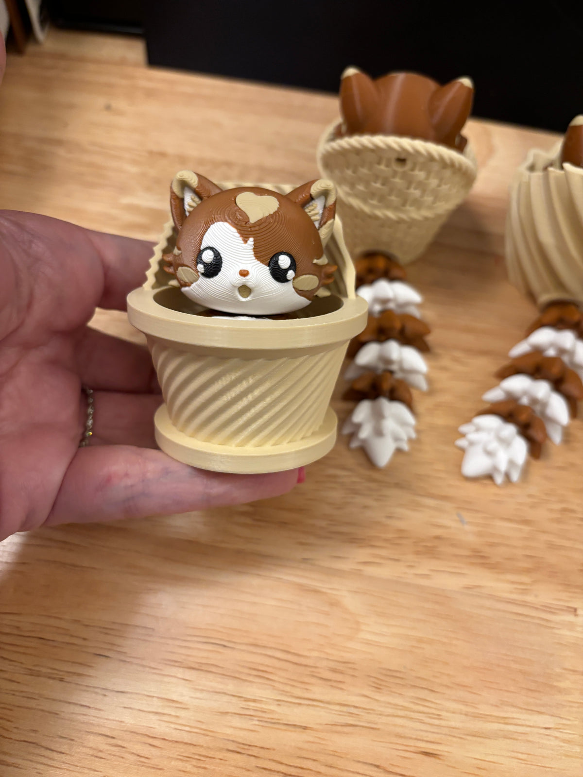 Fluffy Cat in Basket clicker key chain, Desktop Kitty clicker, Cat Key chain clicker