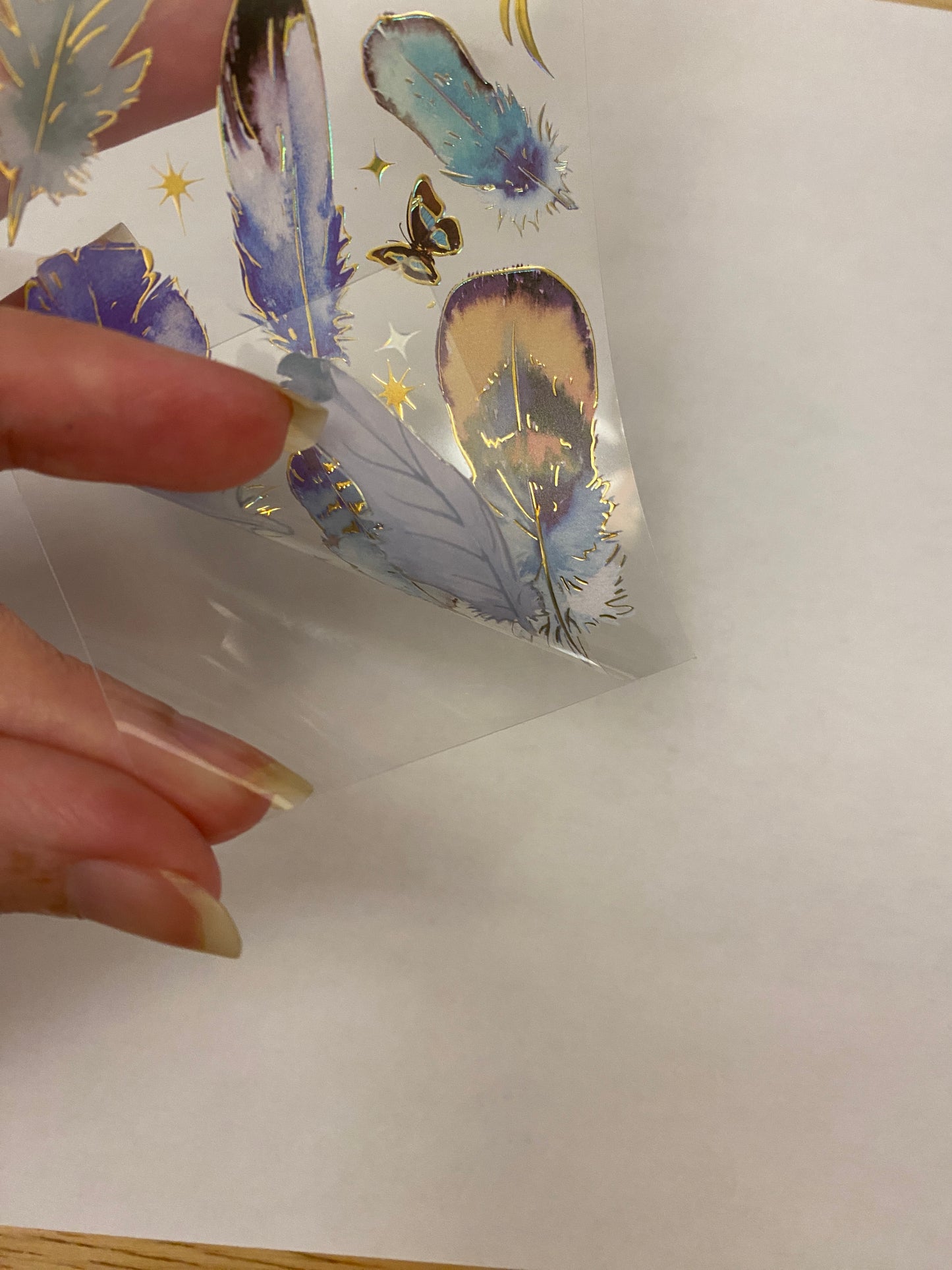 PET Foil Clear Tape with Purple Feathers