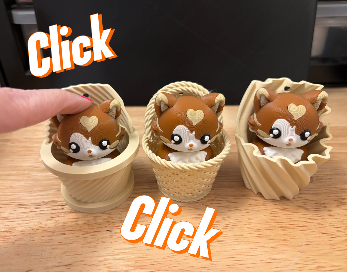 Fluffy Cat in Basket clicker key chain, Desktop Kitty clicker, Cat Key chain clicker