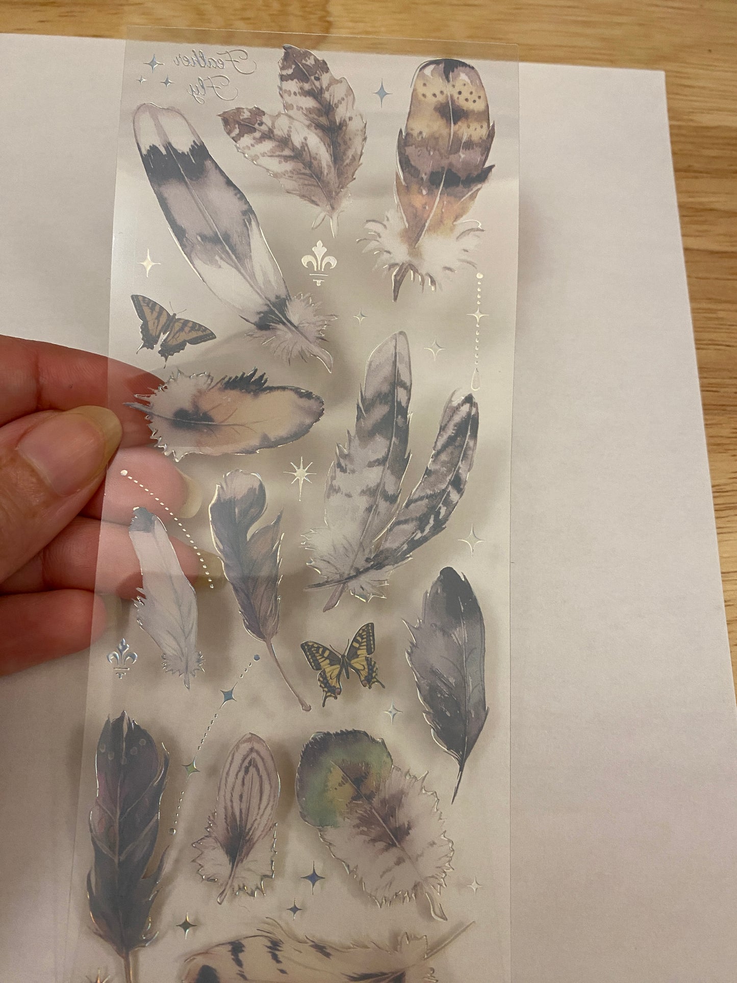 PET Foil Clear Tape with Brown and White Feathers