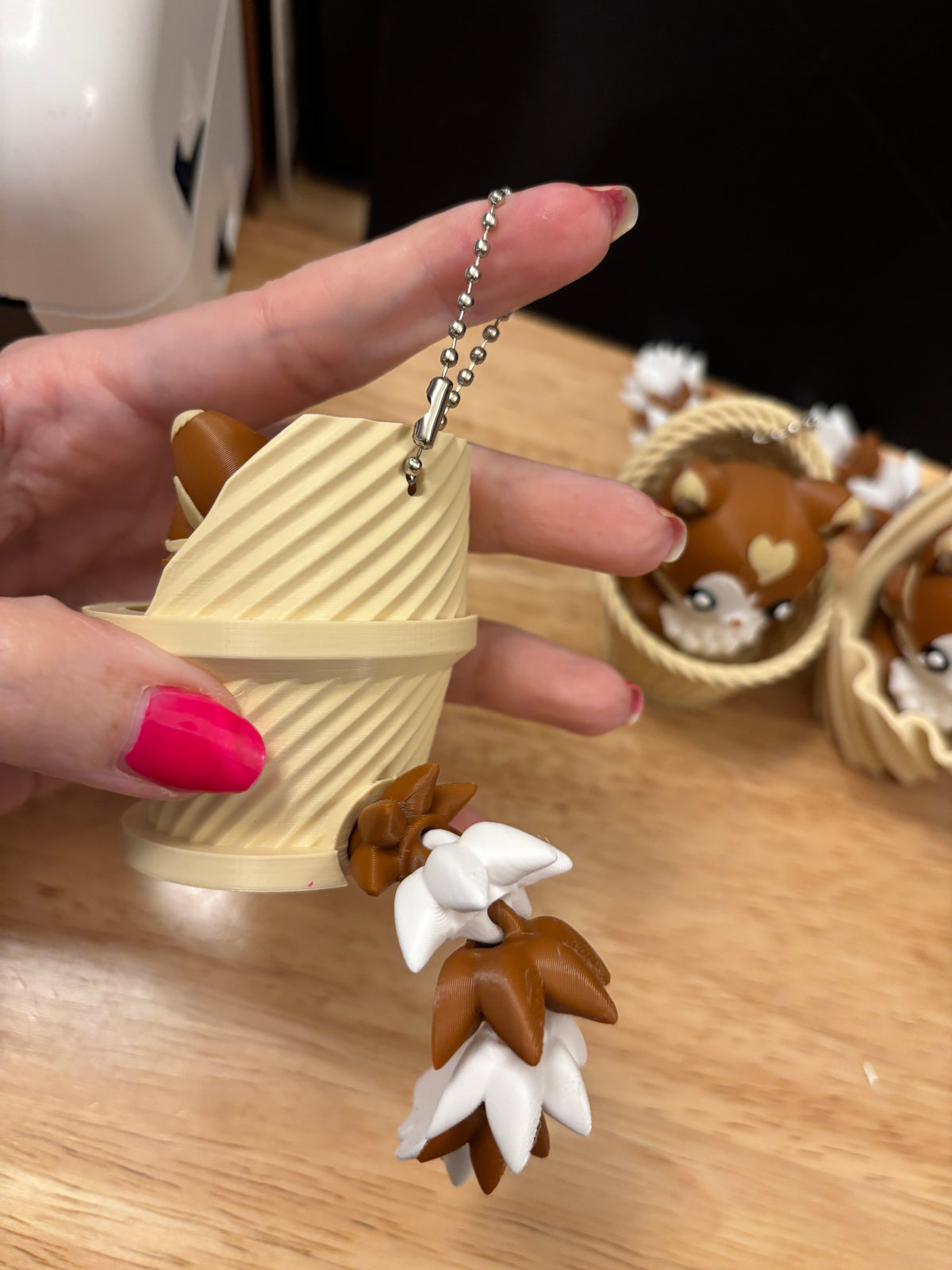 Fluffy Cat in Basket clicker key chain, Desktop Kitty clicker, Cat Key chain clicker