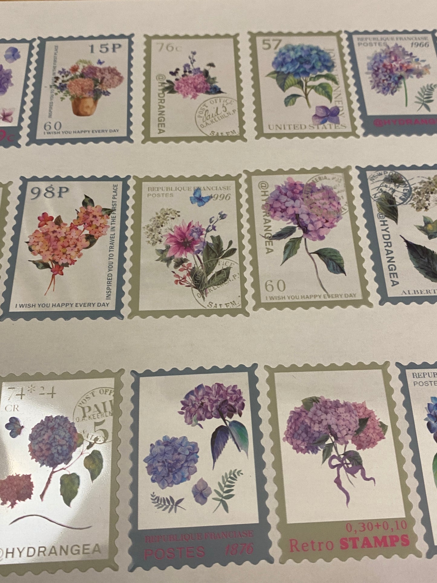 Clear Stamp Hydrangea Stickers PET 20 pieces,