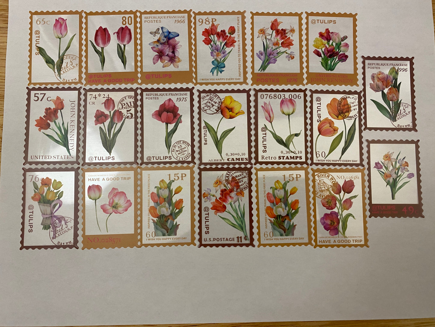 20 piece PET Clear Tulip Stamp Stickers