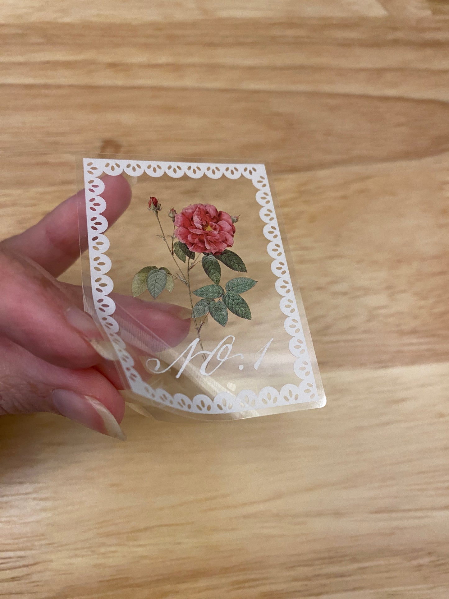 20 piece PET Clear Pink Roses Stamp Stickers