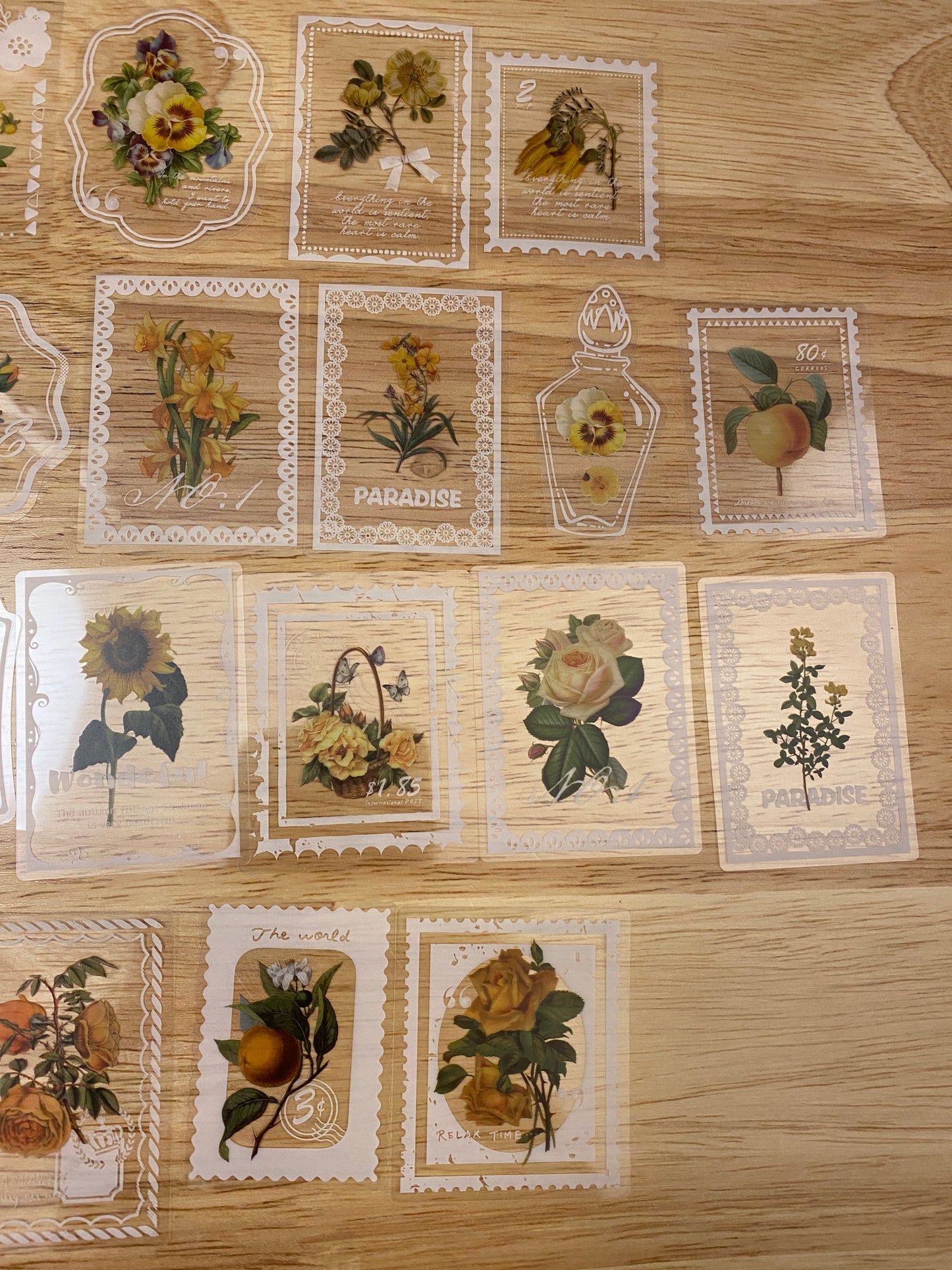 20 piece PET Clear Yellow Flowers Stamp Stickers