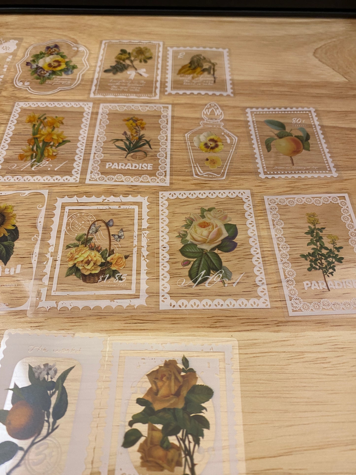 20 piece PET Clear Yellow Flowers Stamp Stickers