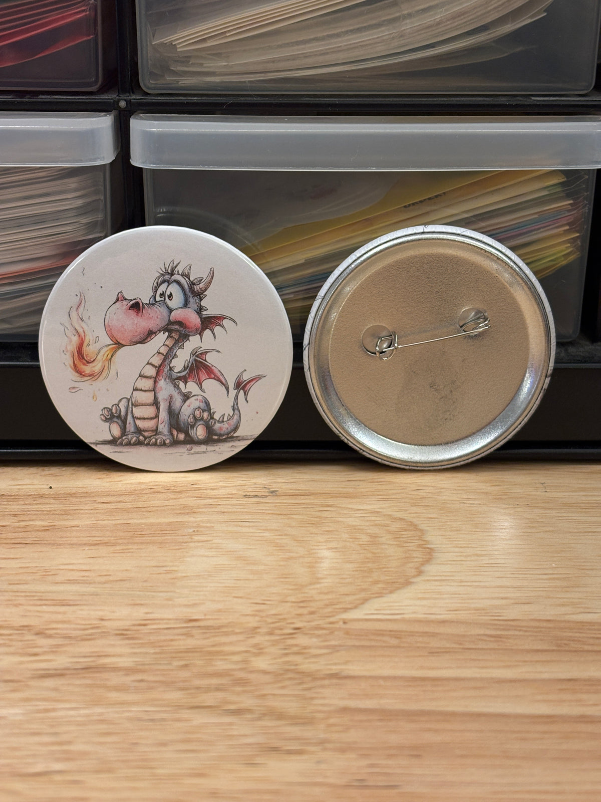 Fire breathing Dragon 2.25" Button Pins or 1.25" Button options, Back Pack Decoration, Dragon Pin button, Dragon with Fire Button Pin