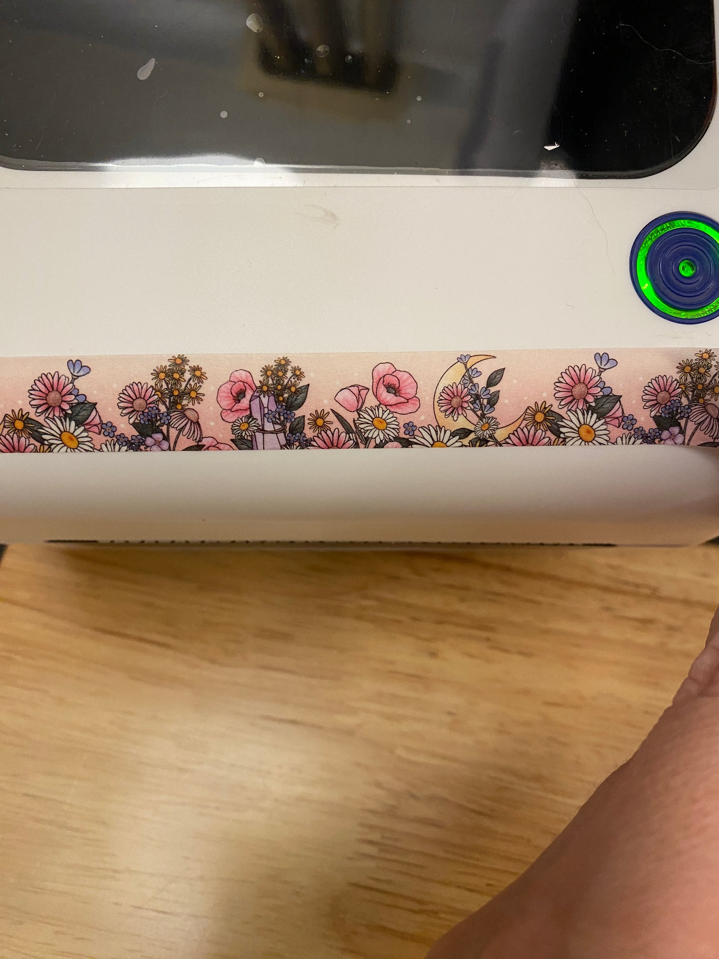 Big Roll of Pink Floral with Moon Washi Tape, Flower Washi Tape roll, Adhesive Masking Tapes, Pretty Flower Washi tape, Moon Flowers tape
