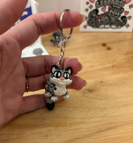 Snow Leopard key chain, 3D printed cat key chain