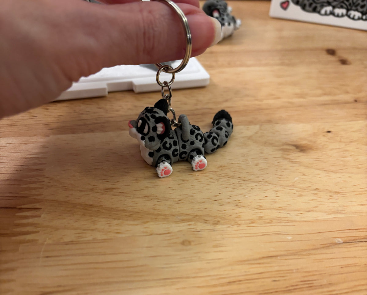 Snow Leopard key chain, 3D printed cat key chain