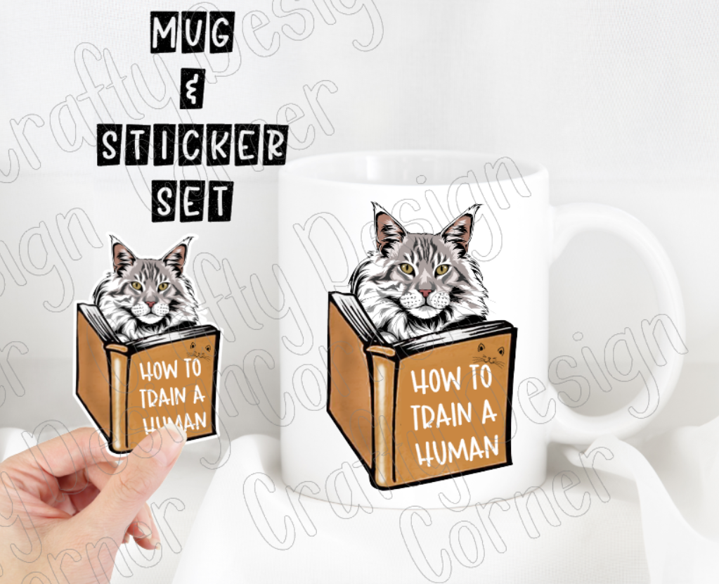 Maine Coon How to Train your Human Mug and Matching Sticker Combo
