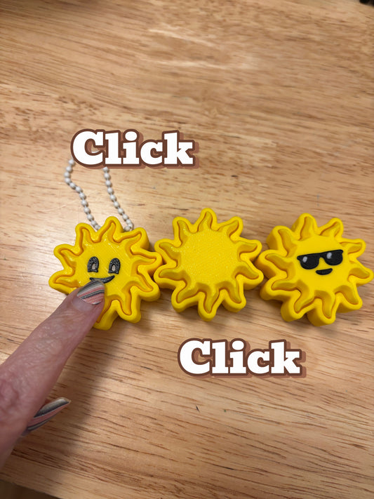 Sun fidget clicker, Sun clicker, Smile on sun fidget clicker keychain