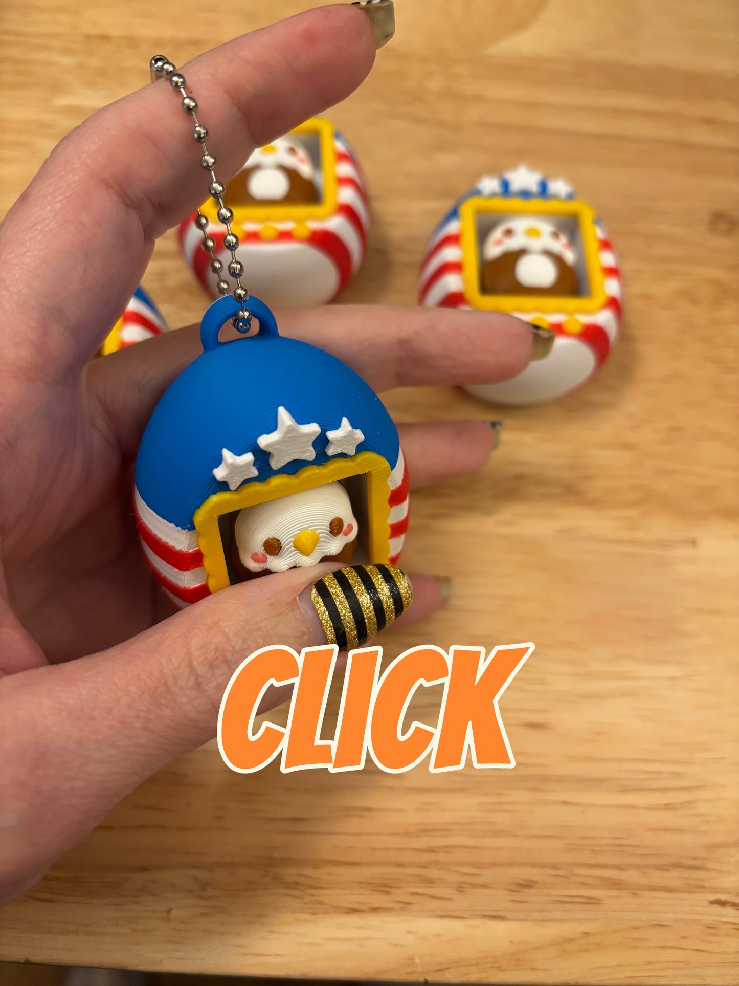 Clicky Patriotic design key chain, 3D printed Eagle clicker key chain
