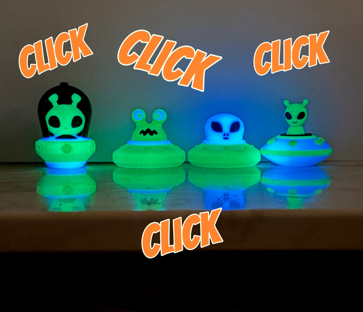 Glow in the dark UFO Keychain, Desktop UFO clicker, UFO clicker