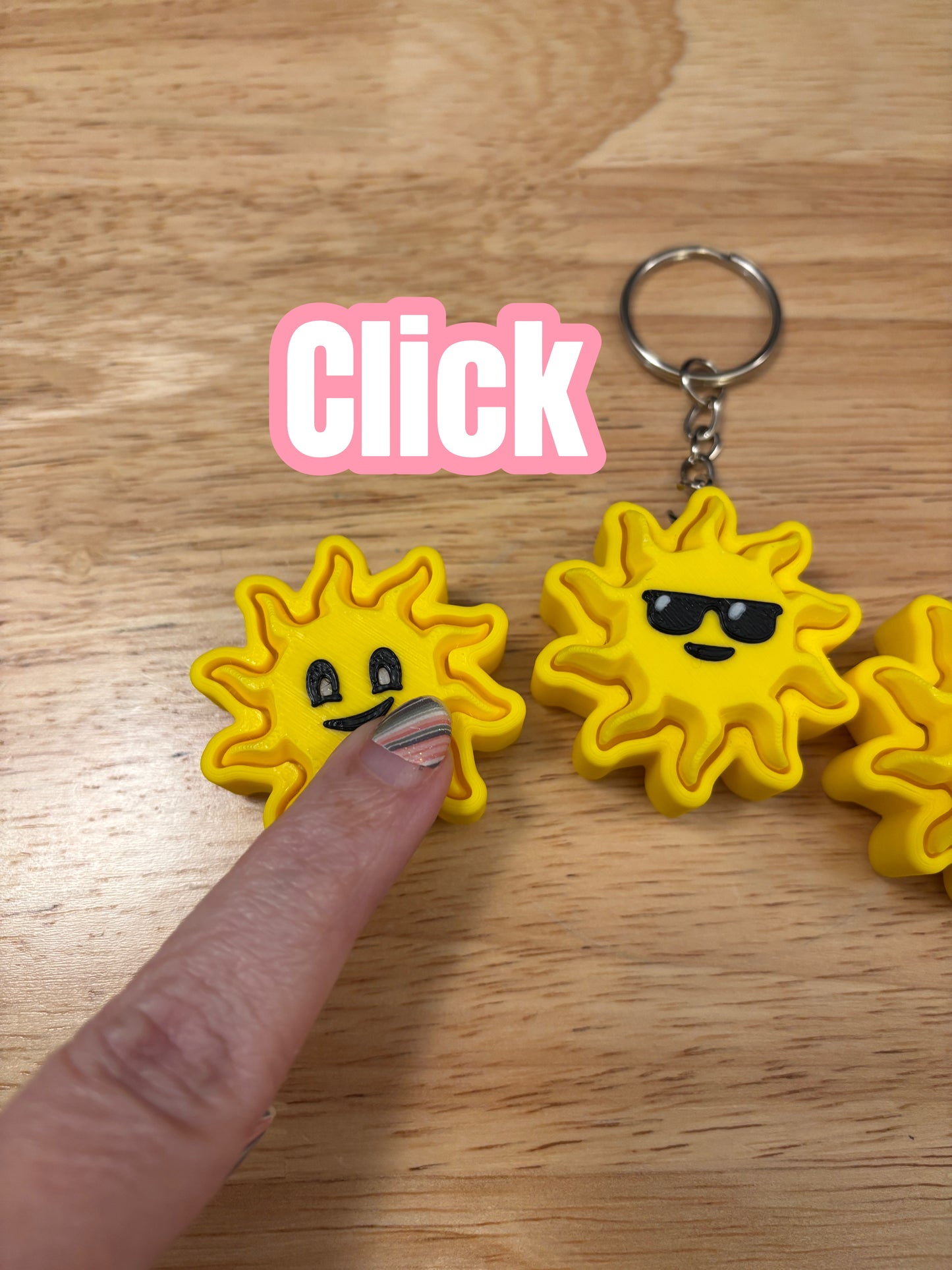 Sun fidget clicker, Sun clicker, Smile on sun fidget clicker keychain